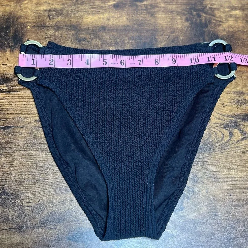 Michael Kors High-Leg Bikini Bottoms in Black with Ring Gold Chain Accents. NWT!